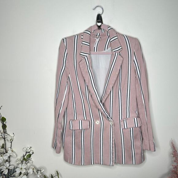 FREE POPLE Uptown Girl Double Breasted Blazer Pink Stripe {3R54} - Picture 5 of 9